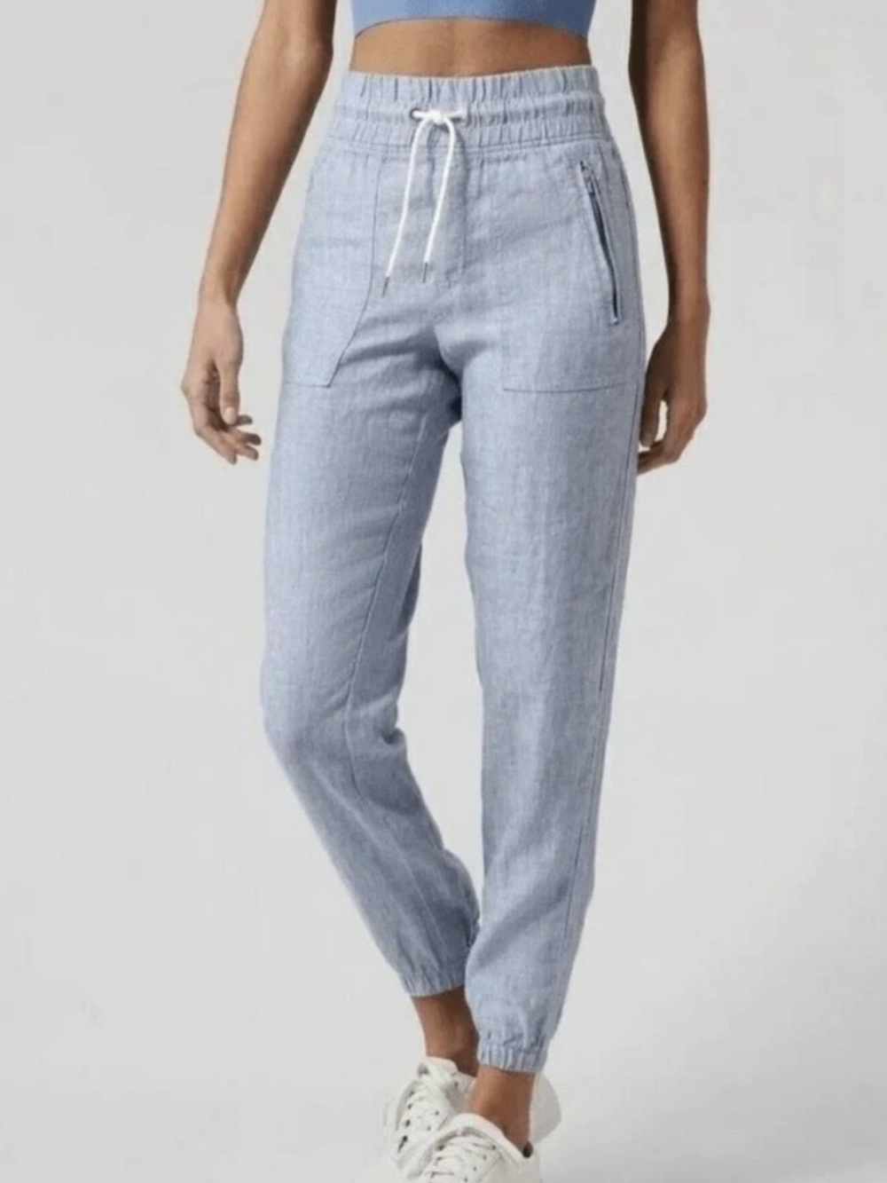 Athleta blue Cabo linen jogger pants womens 16 high rise summer beachy